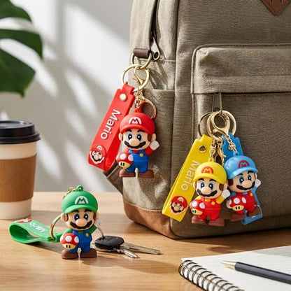 4Pcs Cute Keychains, Super Brothers Keychain, Cartoon Bag Charms Car Keys, Party Favors for Boys and Girls