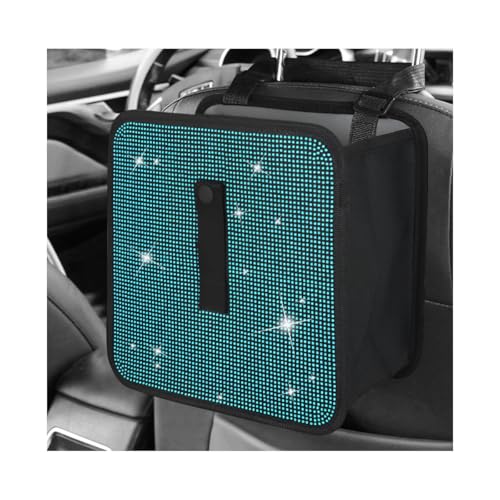 Car Foldable Trash Can, Bling Rhinestone Oxford Garbage Container Hanging Waterproof Organizer, Mini Crystal Dustbin Waste Basket Leakproof Trash Bin for Car Office Kitchen (Lake Blue) - color: Lake Blue