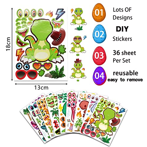 27 Sheet Dinosaur Stickers Make Your Own Dino Stickers for Kids 3+, Make-a-face Sticker Boys Girls Dinosaur Birthday Party Decorations, DIY Craft Birthday Party Favor Supplies - style: Dinosaur face Stickers