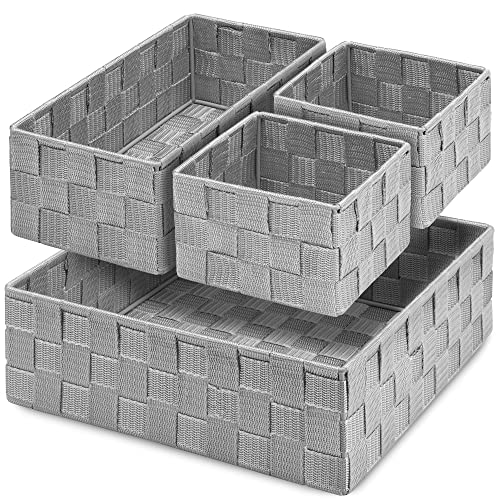 Posprica Drawer Organizer Bins,Woven Strap Storage Box Cube Basket Containers Divider for Organizing drawers, Shelves, Closets, Cabinets, Dressers and Countertops,set of 4, Light Grey - color: Light Grey