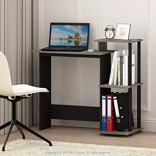 Furinno EFFICIENT Desk, 28.6" Wide Gaming Desk with 3 Open Side Shelves, Laptop Notebook Computer Desk, Office Desk for Home Office, Study Room, Dorm, Bedroom, French Oak - color: French Oak Grey/Black, size: Square Side Shelves
