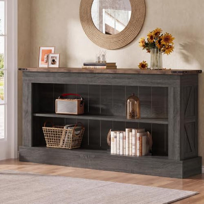 Tribesigns 63-Inch Long Console Table for Entryway, Narrow Long Entry Table with Shelves for Living Room, Farmhouse Sofa Console Behind Couch, for Foyer, Hallway, Gray and Brown - color: Gray and Brown