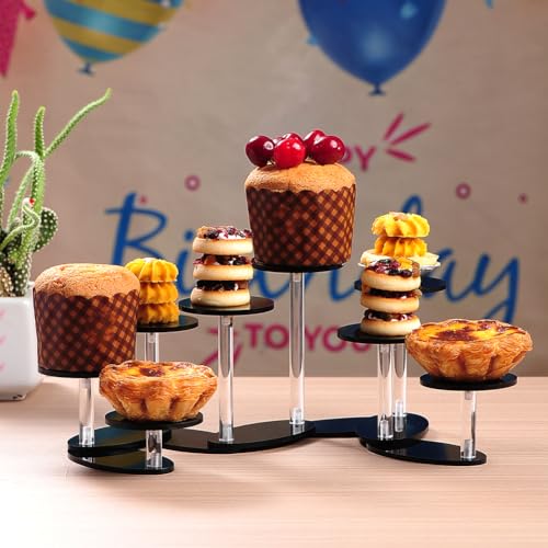 Acrylic Display Riser Stands,Deformable Round Display Rack Adjustable Acrylic Displaying Risers for Snack Cupcake Perfume Watch Jewelry Rings Figurines Decoration and Organizer (Black, 8-Tier) - color: Black