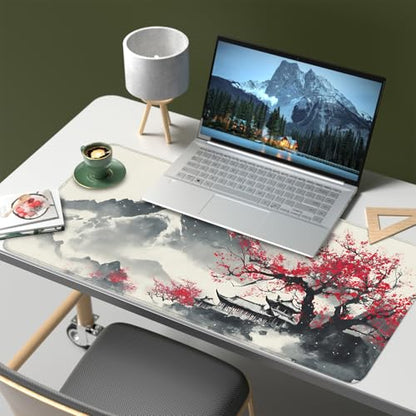 Mouse Pad, Large Anti-Slip with Stitched Edges Desk Mat Desktop Laptop Computer Desk Keyboard Mat,Table Protector Blotter Mat (Plum Blossom, 35.4" x 15.7") - color: Plum Blossom, size: 35.4" x 15.7"