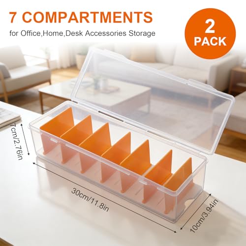 2 Pack Clear Cable Organizer Box with Lid,Plastic Charger Cable Cord Storage Organizer, Stackable Office Desk Organizers, Multifunctional Accessories Storage for Home Drawer Office