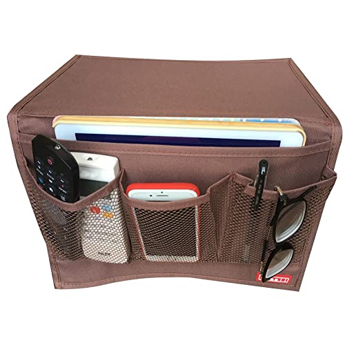 Bedside Storage Organizer with Pockets, Bedside Caddy, Table Cabinet Storage Organizer, TV Remote Control, Phones, Magazines, Tablets, Accessories, Brown - color: Brown