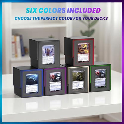 UAONO 6 Pack MTG Commander Deck Box, Independent Commander Display, Fits 600 Double-Sleeved Cards, Magnetic Deck Case for Magic the Gathering TCG, 12 Dividers & 6 Top Loaders (6 Color) - color: 6 Pack - 6 Colors