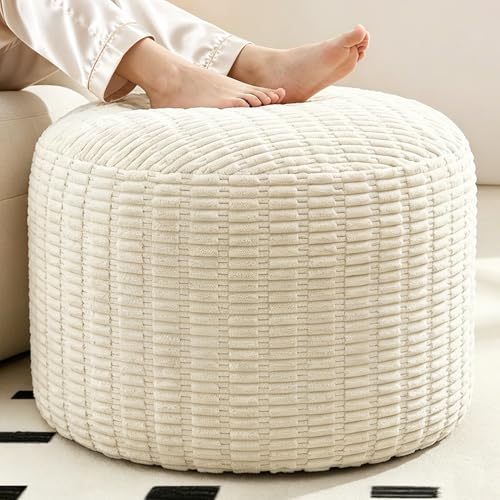 Round Corduroy Ottoman Foot Rest Pouf for Living Room Couch - Soft Plush Shredded Foam Filled Hassock Stool, Comfy Footstool for Adults (Cream - Chunky Corduroy, 26 INCH×18 INCH) - color: Cream - Chunky Corduroy, size: 26"D x 26"W x 18"H