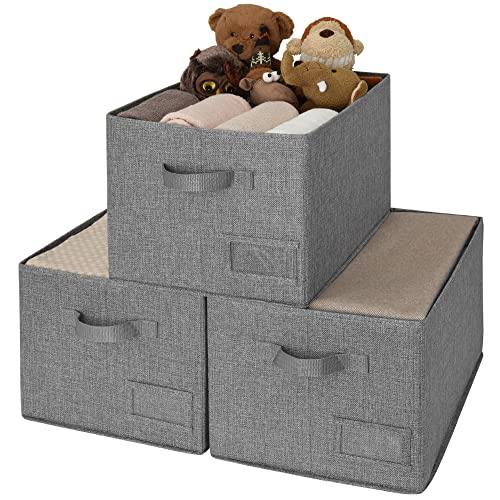 GRANNY SAYS Closet Storage Bins, Fabric Bins with Label Holder, Shelf Baskets for Organizing, Wardrobe Clothes Storage Boxes, Dark Gray, Large, 3-Pack - color: Dark Gray, size: Large