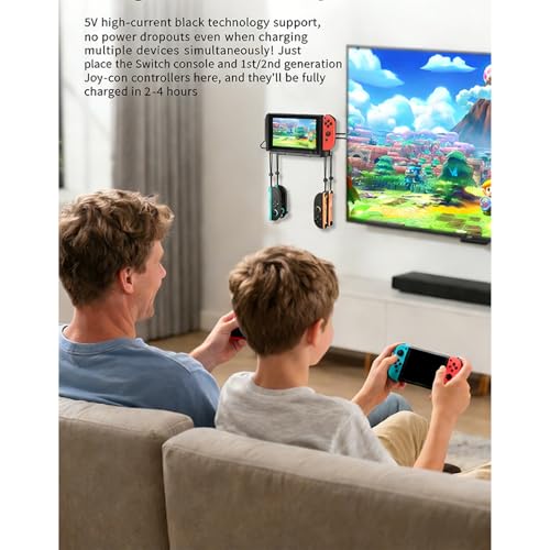 Wall Mount Organizer Charging Station for Nintendo Switch 2/1, 4 in 1 Magnetic Joycon Charging Dock with 6 RGB Light Modes