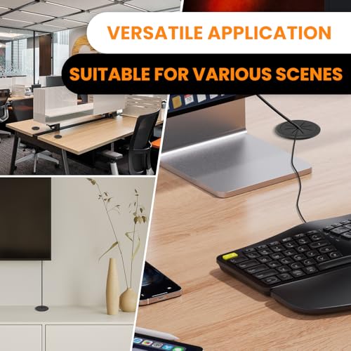 8Pcs Desk Grommet & 16Ft Cable Sleeve & 1Pcs Hole Saw, 50mm (2 Inch) Desk Cord Hole Cover Organizer Management Caps with Wire Management & Tie & Holder for Office, Home Table Cable