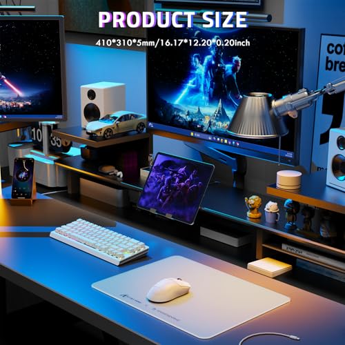 ATTACK SHARK CM05SE Glass Gaming Mouse Pad for FPS & Esports, Nano-Etched Tempered Glass Surface,Ultra-Smooth Low Friction Hard Mousepad,Waterproof Large Desk Mouse Mat for PC Setup,White - color: White