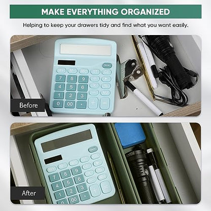 32 Pcs Desk Drawer Organizer Office Organization Tray Versatile Vanity Organizer with Nonslip Pads Makeup for Divider Drawer Storage Box Container for Kitchen Bedroom (Dark Green)