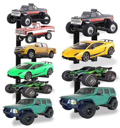 2 Pack RC Car Wall Mount, RC Car Stand for 4 Vehicles, Remote Control Cars Storage for Garage & Home, Wall Mount Shelf for Scale Trucks, Workstation Organizer