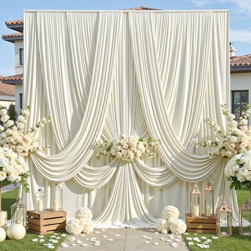 30ft×12ft Wrinkle Free Ivory Backdrop Curtain for Wedding Parties, 6 Panels 5×12ft Long Soft Silky Polyester Backdrop Drapes Cream Photo Back Drop Curtains for Party Photography Background Cloth - color: Ivory, size: 12ft Long_6 Panels