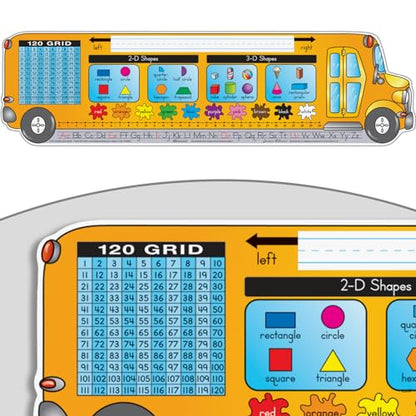 Really Good Stuff 24PK Zaner-Bloser Bus Shaped Self-Adhesive Vinyl Desktop Reference Nameplate with Alphabet, Numbers, 2-D 3-D Shapes, Colors, Left Right Directions, Number Line, 120-Grid - color: School Bus