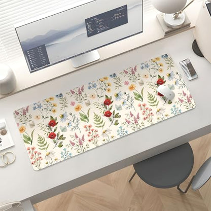 Mousepad Desk Mat Gaming Large Keyboard Cute Office Desktop Computer Laptop XXL Long Big Kawaii Aesthetic Girly Pretty Design Women Girl Gamer Oversized Wide 30x12'' Mousepad, Plant Flower - color: Plant Flower