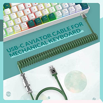 ZIYOU LANG RK-T8PR0 Wired 65% Mechanical Gaming Keyboard and Mouse Combo with RGB LED Backlit Anti-ghosting TKL Mini 68 Key Coiled C to A Cable Tactile Blue Switch for PS4 PS5 Xbox PC Mac Gamer(Green) - color: Green White, size: 65% Keyboard + Mouse