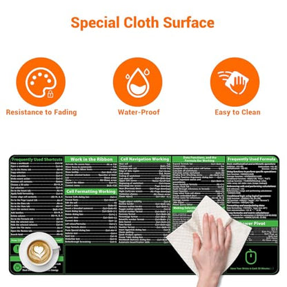 ProbTis Excel Cheat Sheet Desk Pad, Upgraded Pro Version, Excel Shortcuts Mousepad Stitched Edges, Non-Slip Base Keyboard Mats, XXL Giant Mouse Pads for Desk, 35.4”x15.7”, Back to School - color: Excel Pro Version
