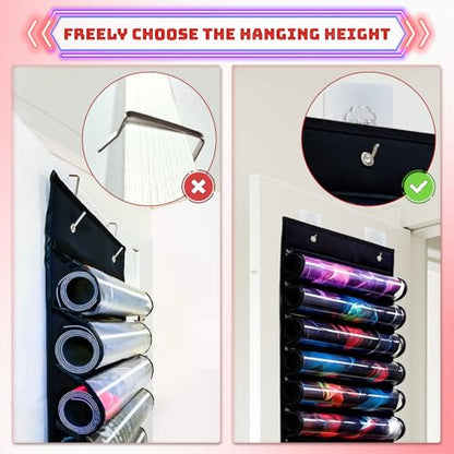 Playmat Holder, Playmat Tube Storage Bag for MTG/TCG with 12+1 Transparent Slots & 4 Hooks, Hangable Playmat Holder for Game Mat and Tubes, Portable Playmat Case, Black