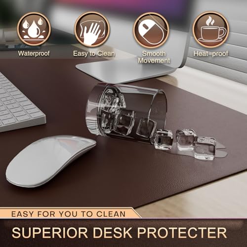 K KNODEL Leather Desk Pad Protector, Office Desk Mat, Large PVC Leather Desk Blotter, Non-Slip Mouse Pad (Dark Brown, 15.7" x 31.5") - color: Dark Brown, size: 15.7" x 31.5"