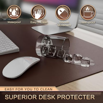 K KNODEL Leather Desk Pad Protector, Office Desk Mat, Large PVC Leather Desk Blotter, Non-Slip Mouse Pad (Dark Brown, 17" x 35.4") - color: Dark Brown, size: 17" x 35.4"