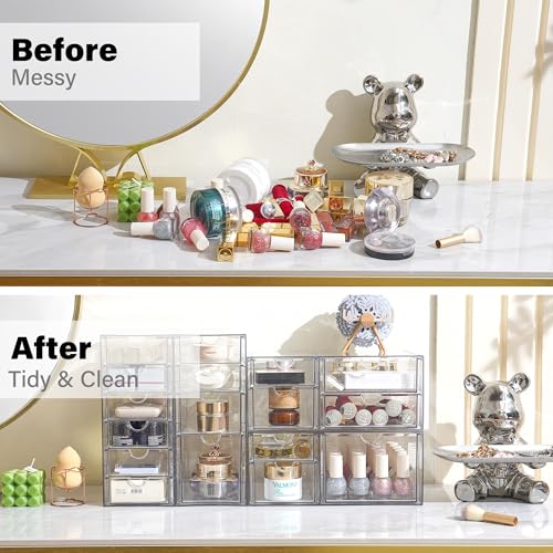 Prsildan 17 Drawers Teacher Toolbox Office Supply Organizer, Set of 4 | Clear Acrylic, Pull Out, Craft Desk Art Supply Accessories Vanity Countertop Bathroom Kitchen Cabinet Makeup Storage - style: 17 Drawers