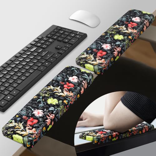 JIKIOU L-Shaped Desk Elbow Pad for Desk,Memory Foam Elbow Support Pad 2Pack | Massage Design, 14.9inch is 20% Longer for Comfort, Non-slip Rubber Base, Ergonomic Cushion for Pain Relief, Black Flowers - color: Black-flowers, size: 14.9" x 3.5" x 0.6"