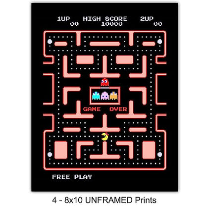 Classic Arcade Games Wall Art Prints - Arcade Decor - 8x10 Set for Man Cave, Den, Family Room, Bar, Bedroom - Gift for Gamers, Video Game, Pacman, Ms Pacman, Donkey Kong, Space Invaders Fans