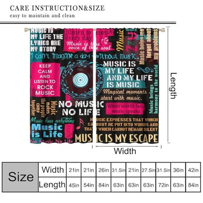 Music Notes Curtain, Jazz Rock Music Hip Hop Graffiti Window Curtains Drapes for Kids Boys Girls Teens Bedroom Living Room Bathroom 42" W X 45" L(No Blackout) - color: Musical-8, size: 20.5"W x 45"L (Pack of 2)