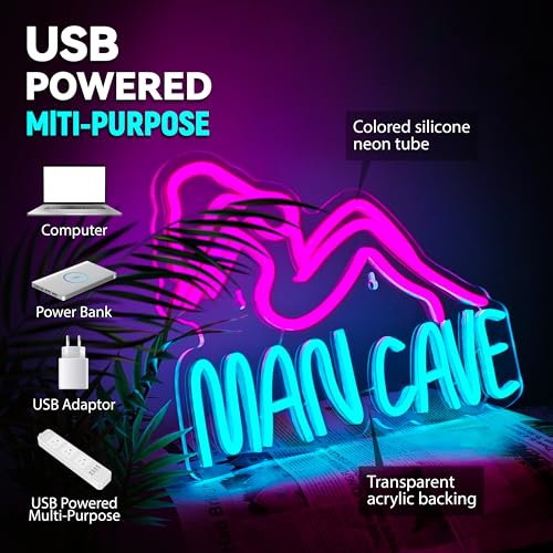 Man Cave Neon Signs Man Cave Neon Lights Sign USB Powered Dimmable LED Light for Bedroom Game Room Bar Pub Club Wall Decor Party - color: mancave