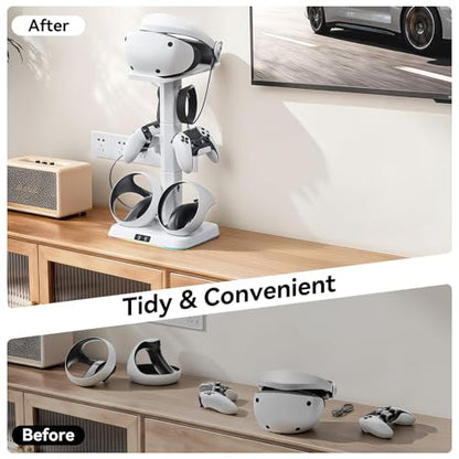 Kosker PSVR2 Magnetic Charging Dock & Headset Stand, for Meta Quest 2/3/3S | Fast 2.5H Charging, 9 RGB Lighting Modes, Overcharge Protection, Storage Holder for VR2 Headset & Sense Controllers - color: updated white