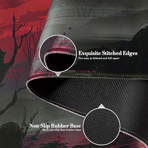 iCasso Desk Protector Mat, Large Japanese Mouse Pad, Stable Rubber Base Mousepad with Stitched Edges, Keyboard Mouse Mat Desk Pad for Work, Game, Office, Home(Full Moon) - color: Full Moon
