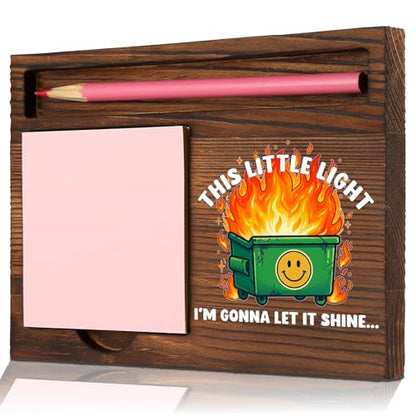 Cute Funny Desk Sticky Note Holder, Coworker Gift for Women Friends Teacher Nurse, Office Desk Organizer Memo Pad Holder Wood Desk Decor STYW2 - style: This Little Light