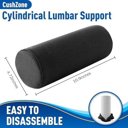CushZone Lumbar Roll Support Pillow for Office Chair, Car, Gaming Chair, Memory Foam Back Cushion with Washable Cover for Relieving Back Pain & Improving Posture,Black - color: Black, size: Standard