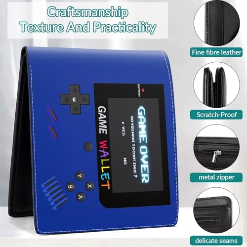 EXXBYELI Boys Wallet Gamepad Leather Wallets Credit Id Card Cash Holder Black Rfid Blocking Zipper Cute Cool Funny Aesthetic Wallets With Coin Pocket Id Window Teen Wallets for Boys Teenager Wallet - color: game-blue1