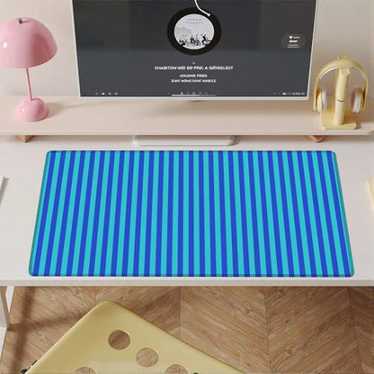 Blue Teal Striped Desk Mat Cute Pastel XXL Large Gaming Mouse Pad Desk Pad Kawaii Aesthetic Home Office Decor Cozy Keyboard Laptop Computer Mat - color: A6- Blue Teal