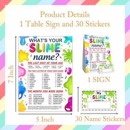 Birthday Party Activity Card Set, Fun Theme Party Decor with Name Sign and Decorative Stickers, Guest Interaction Table Decor for Adult Birthday Celebrations - style: Slimes