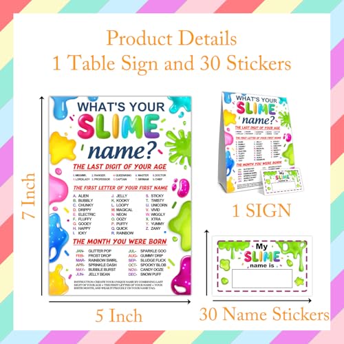 Birthday Party Activity Card Set, Fun Theme Party Decor with Name Sign and Decorative Stickers, Guest Interaction Table Decor for Adult Birthday Celebrations - style: Slimes