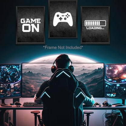 3 Pcs Black and White Gaming Wall Art Prints Boys Room Decor Game Room Decor Gamer Funny Wall Decor Paintings Posters for Office Home Bedroom Playroom Gifts for Men, Him, Son, Brother, Unframed