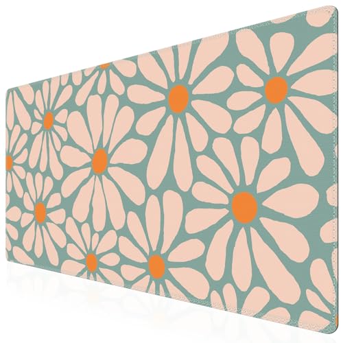 iCasso Desk Mat, XXL Large Mouse Pad, Anti-Slip Big Mousepad with Stitched Edges, Work & Gaming (Green Floral) - color: Green Floral