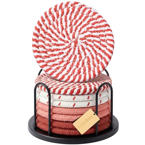 Lazebox Coasters Set of 8 for Drinks, 4 Inch Large Coasters for Coffee Table, Tabletop Protection for Hot & Cold Drinks, Versatile Coasters for Home Decor, Non-Slip & Easy to Clean, Red - color: Red