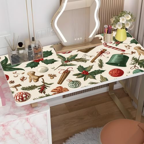 Vintage Christmas Icons Desktop Sticker 39.37x23.62In, Hand Drawn Holiday Pattern Desk Decal, Easy Clean Table Surface Sticker, Cozy Home Office Decor - color: Colorful198