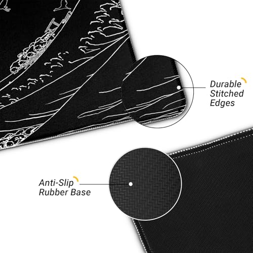 Gaming Mouse Pad, Large 31.5 x 11.8 inches Mousepad, Long Keyboard Pad, Cute Mouse Mat for Computer with Stitched Edges and Non-Slip Base (Black Japanese Wave) - color: Black Japanese Wave