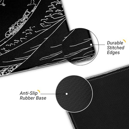 Gaming Mouse Pad, Large 31.5 x 11.8 inches Mousepad, Long Keyboard Pad, Cute Mouse Mat for Computer with Stitched Edges and Non-Slip Base (Black Japanese Wave) - color: Black Japanese Wave
