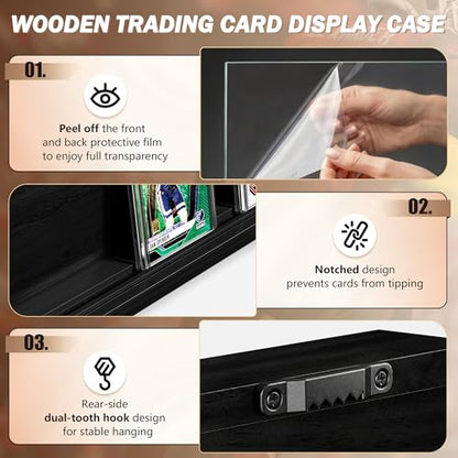 Emfogo Card Display Case, 3 Pack Trading Card Display with Clear View, Wooden Graded Sports Card Display Case Wall Mounted, Baseball Card Display Frame for Trading Card Collection (3 Pack-Black) - size: 2-Layer 3 Pack