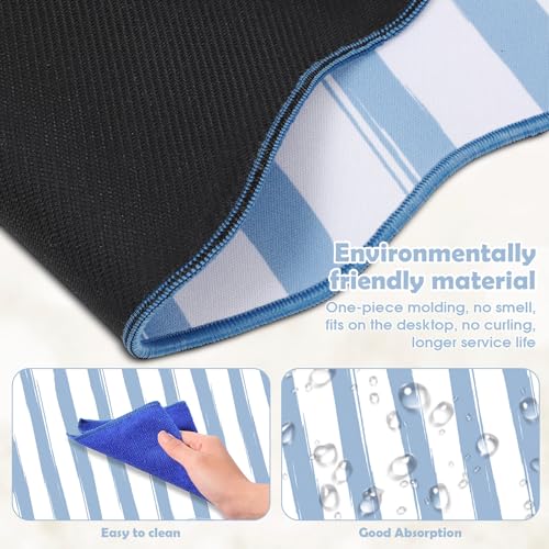 Copkim 1 Pcs Blue Scalloped Striped Desk Mat 31.5 x 11.8 Inch Large Cute Mouse Pad Computer Mat Non Slip Waterproof Rubber Base with Border Stitching Soft Keyboard Pad for Home Office Gaming Makeup - color: Blue, style: Strip