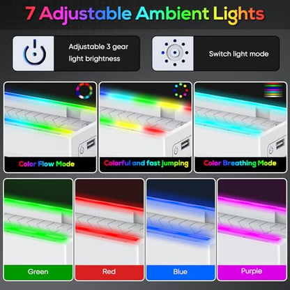 RGB Switch Wall Mount for Nintendo Switch/OLED, Games Console Wall Shelf with 7 Light Mode,Station Stand Holder for Switch Console, 7 Game Card Slots, 4 Controller Storage Hook for Switch Accessories - size: White