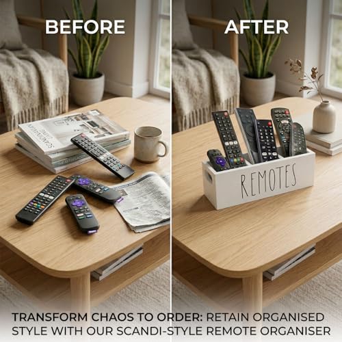 Remote Control Holder, Farmhouse Remote Storage Caddy, Bedside TV Controller Box, Rustic Wood Media Organizer Tray for Home Bedroom Table (White) - color: White