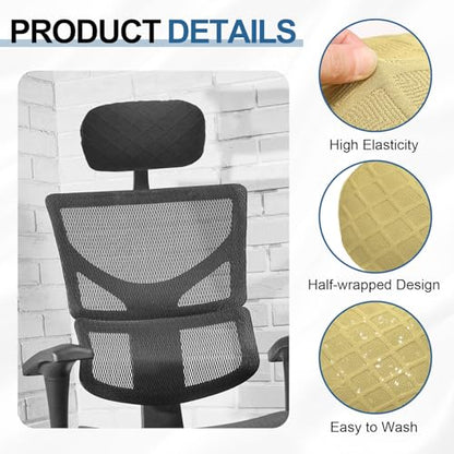 uxcell Office Chair Pillow Cover, Office Chair Headrest Attachment Mesh Removable Headrest Protector for Home Desk Computer Chairs, Beige - color: Beige